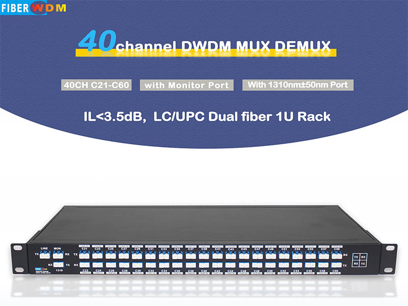 DWDM MUX DEMUX 40채널 C21-C60 듀얼 파이버 LC/UPC 1U 랙

